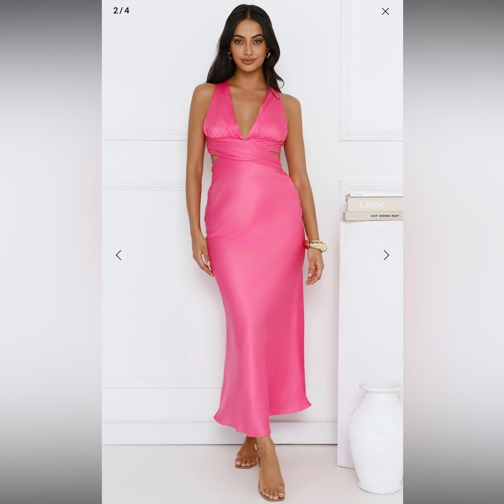 Dress Code Satin Maxi Dress Pink - XL